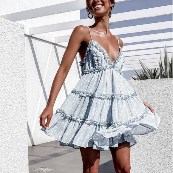 Boho floral print cami v neck ruffle tiered dress - Picture 11 of 16